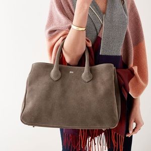 Mark & Graham “Elisabetta” Suede Handbag in Mushroom